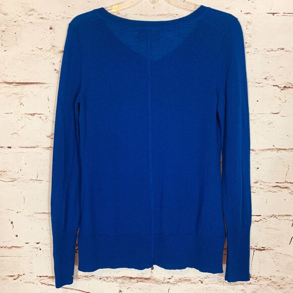 Kenar Royal Blue 100% Extrafine Merino Wool V-Neck Sweater Women’s Medium Chic - Picture 2 of 5